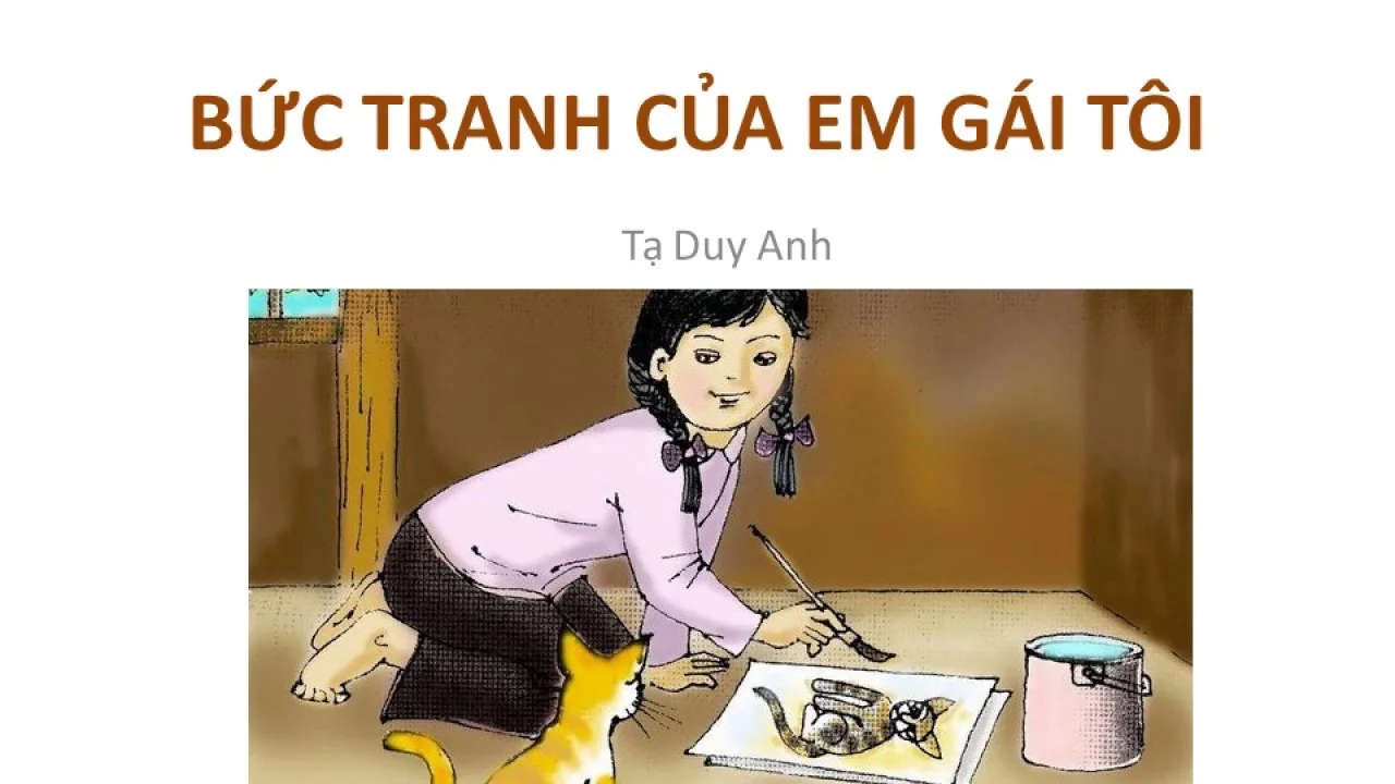 Bức tranh của em gái tôi, hình ảnh minh họa cô bé đang vẽ con mèo.