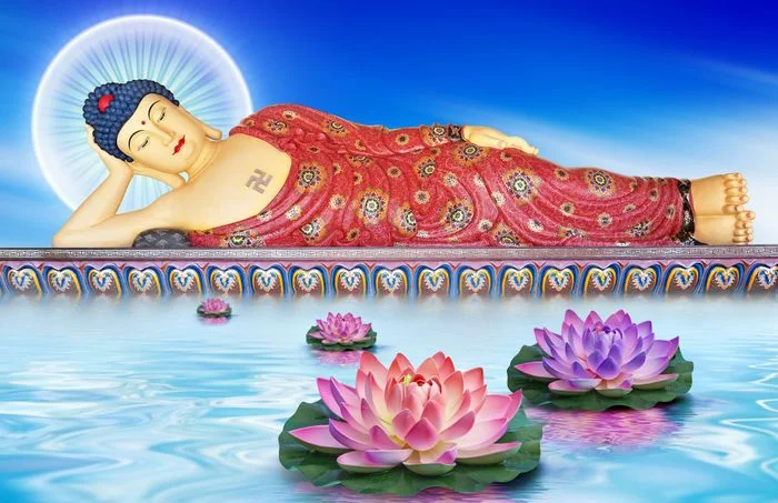 Tượng phật nằm bình an trên hoa sen