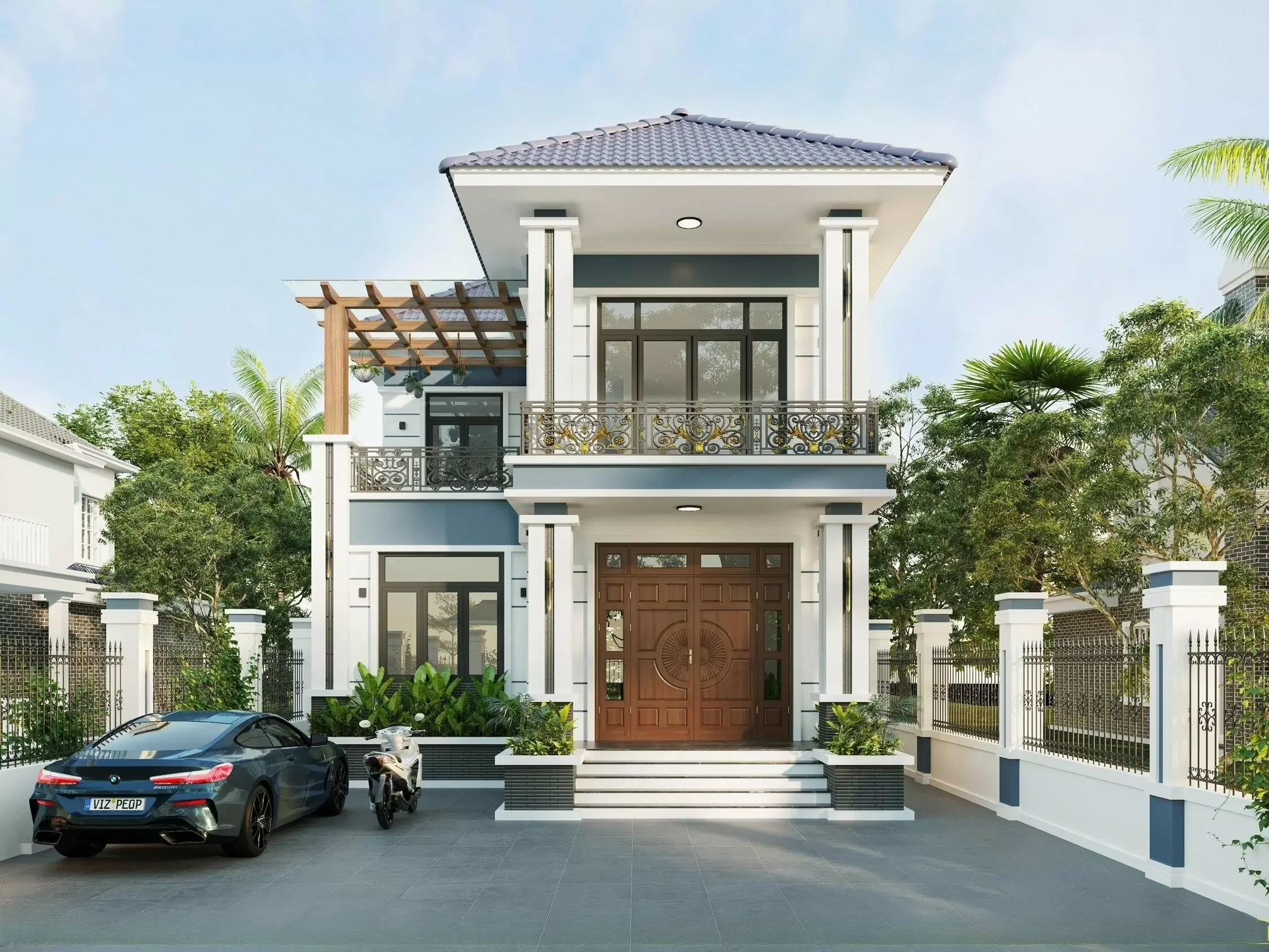 Mẫu nhà 2 tầng phong cách tân cổ điển ấn tượng