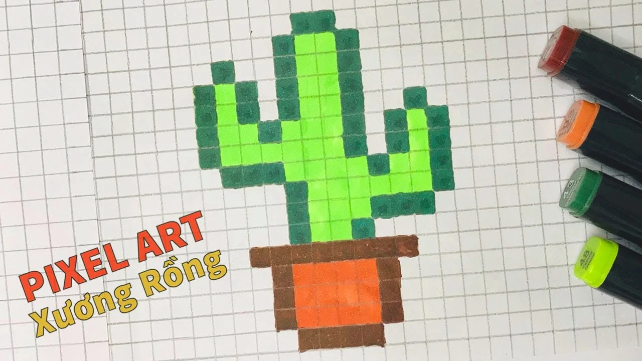 Vẽ Pixel Art | Vẽ Xương Rồng theo kiểu Pixel Art | Vẽ Pixel cute