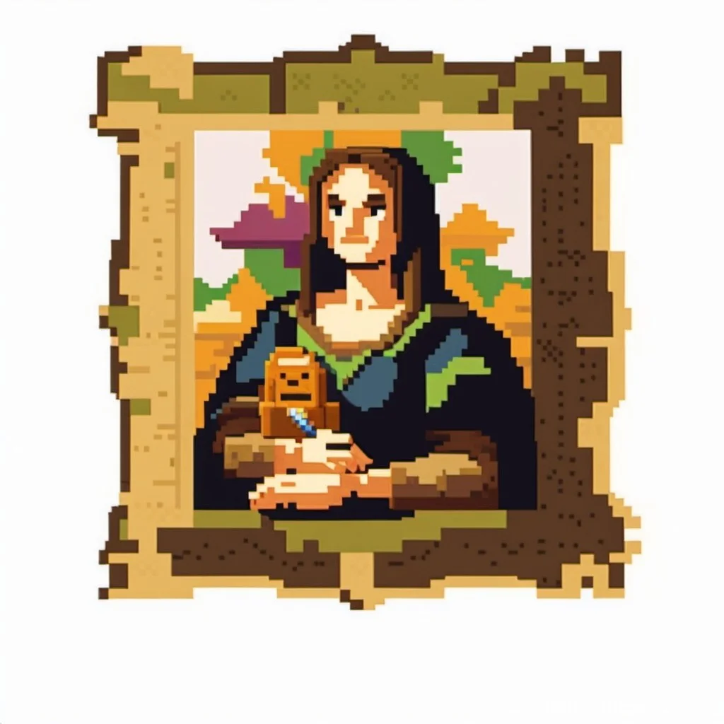 tranh pixel đơn giản mô phỏng tác phẩm Mona Lisa