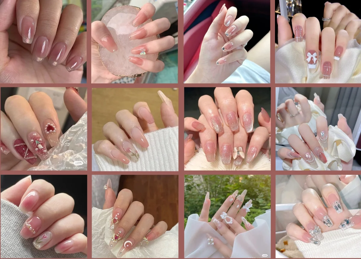 Bộ móng tay màu hồng nude bóng nhẹ, thiết kế thanh lịch