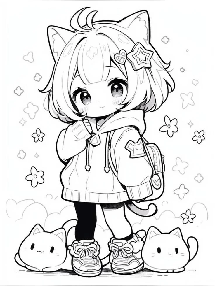 Tranh tô màu chibi anime 5