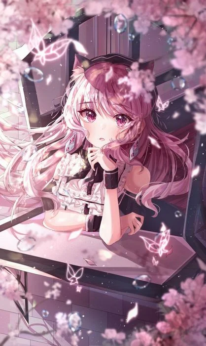 cô gái anime phong cách hoa anh đào làm ảnh nền tiktok