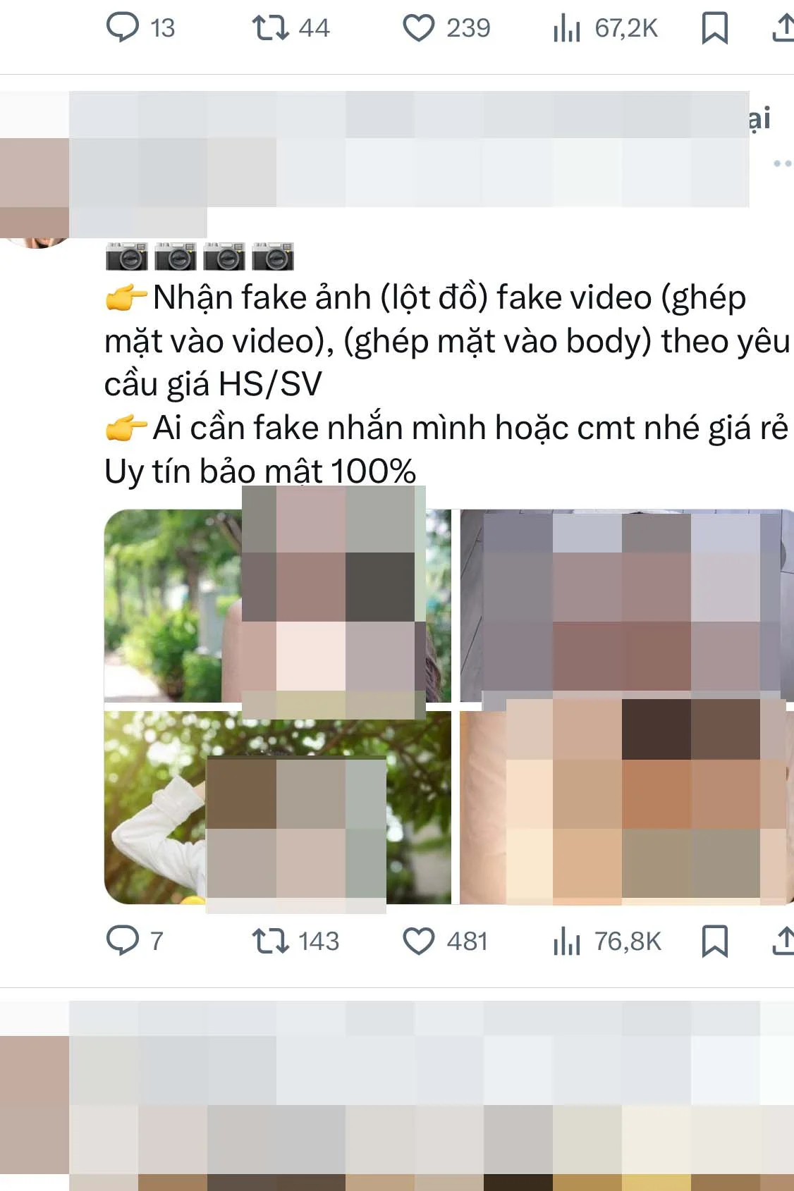 Chợ đen rao bán clip nóng, ảnh nude, truyện 18+ bằng AI về người nổi tiếng
