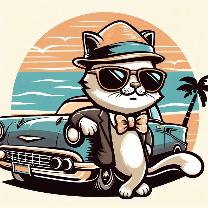 Mèo cartoon phóng sự đội mũ và đeo kính, ảnh mèo cute phiêu lưu