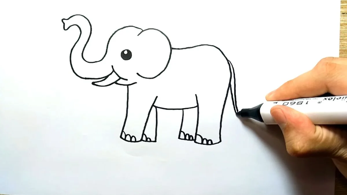 Cách vẽ con voi cho bé đẹp: Hình minh họa từng bước