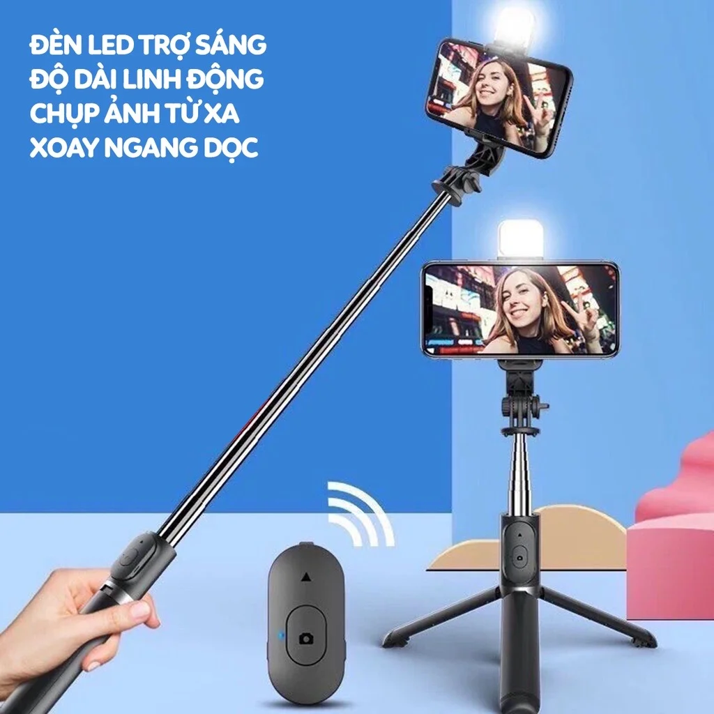 Dụng cụ tự sướng tích hợp đèn LED và chân đế tripod tiện lợi cho điện thoại