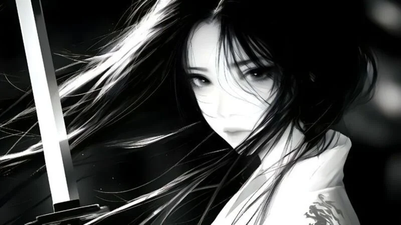 Ảnh Anime nữ trắng đen nghệ thuật (4)