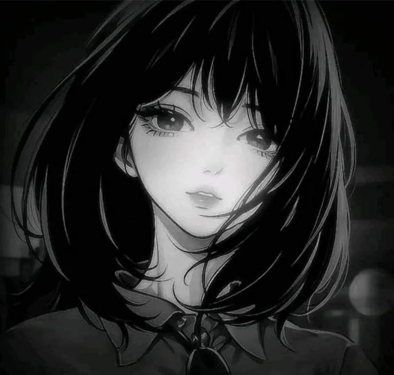 Ảnh Anime nữ trắng đen nghệ thuật