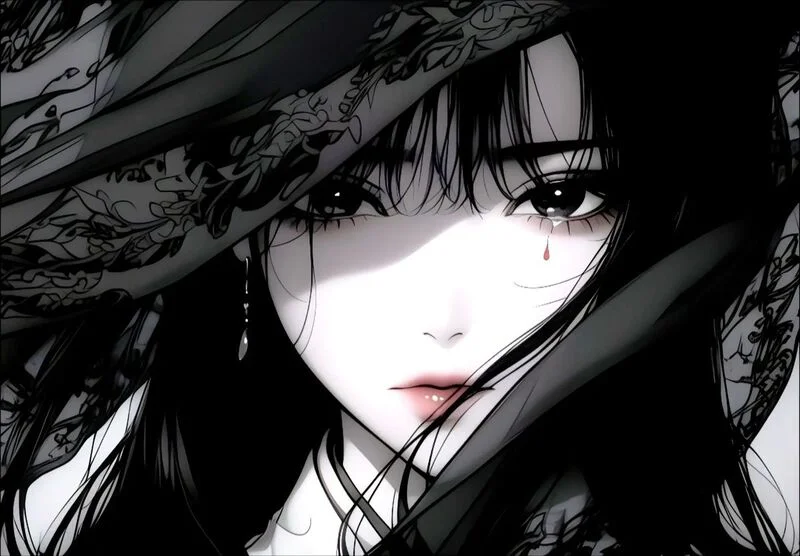 Ảnh Anime nữ trắng đen nghệ thuật (5)