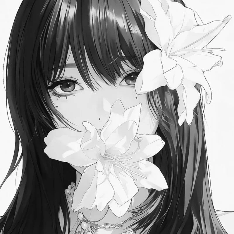 Ảnh Anime nữ trắng đen nghệ thuật (7)