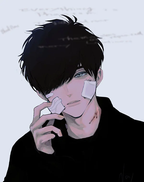 ảnh avatar đẹp phong cách anime chàng trai u buồn với miếng băng dán trên mặt