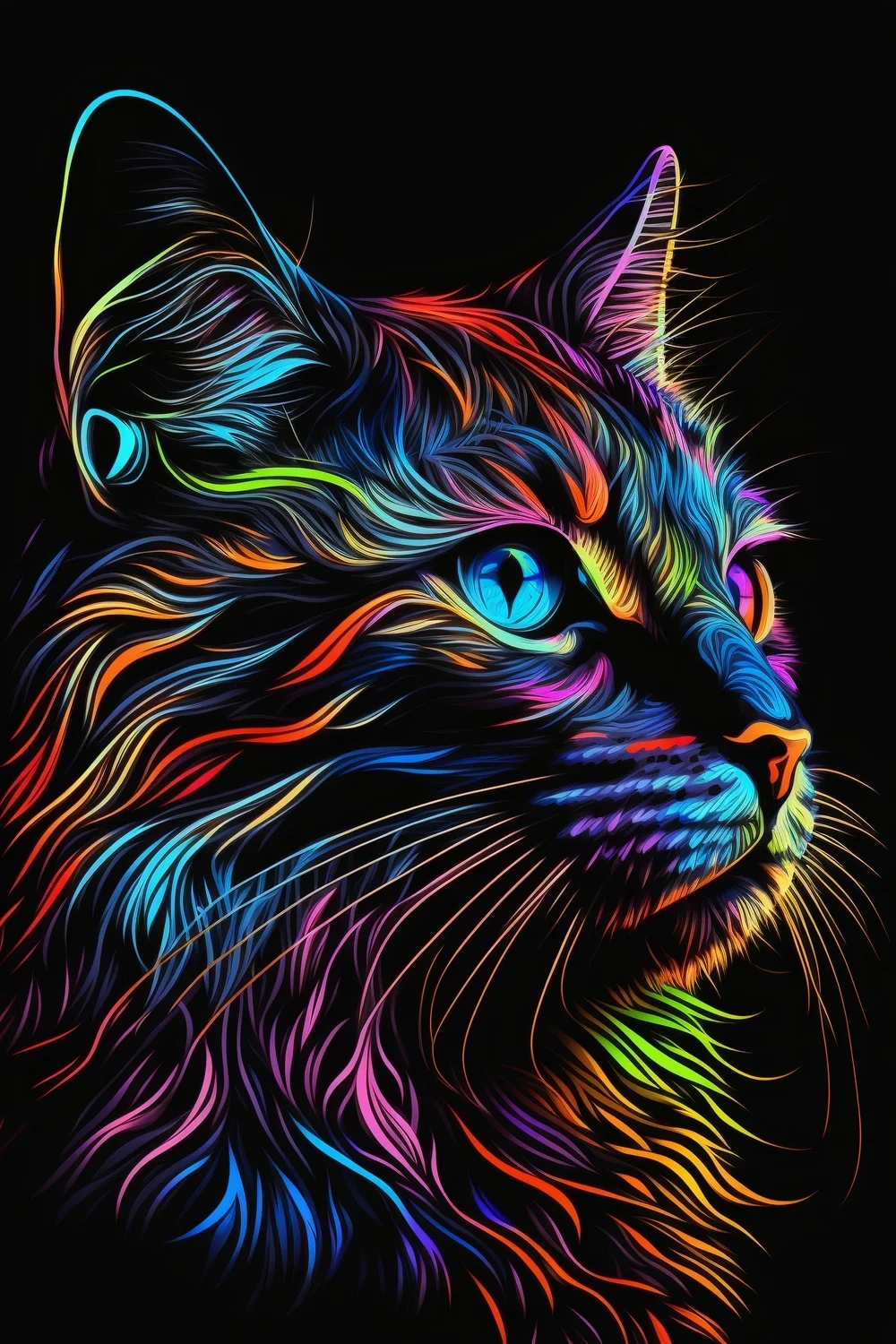 Mèo nghệ thuật với màu sắc neon rực rỡ làm hình nền mèo